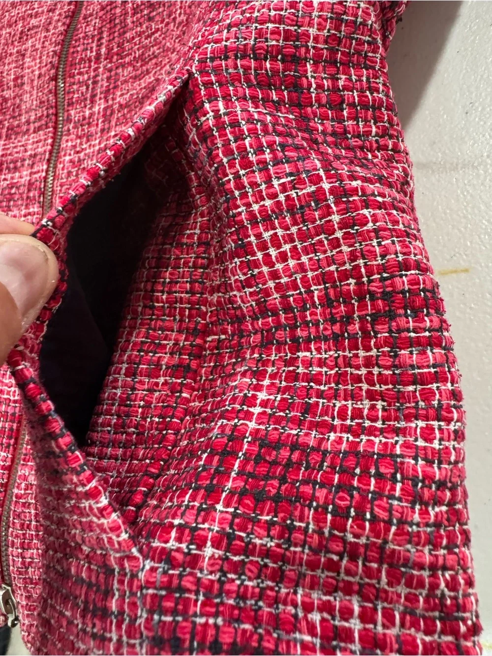 Austin Reed Petite 100% Silk Tweed Zip Jacket Red Pink Textured Blazer 10P
